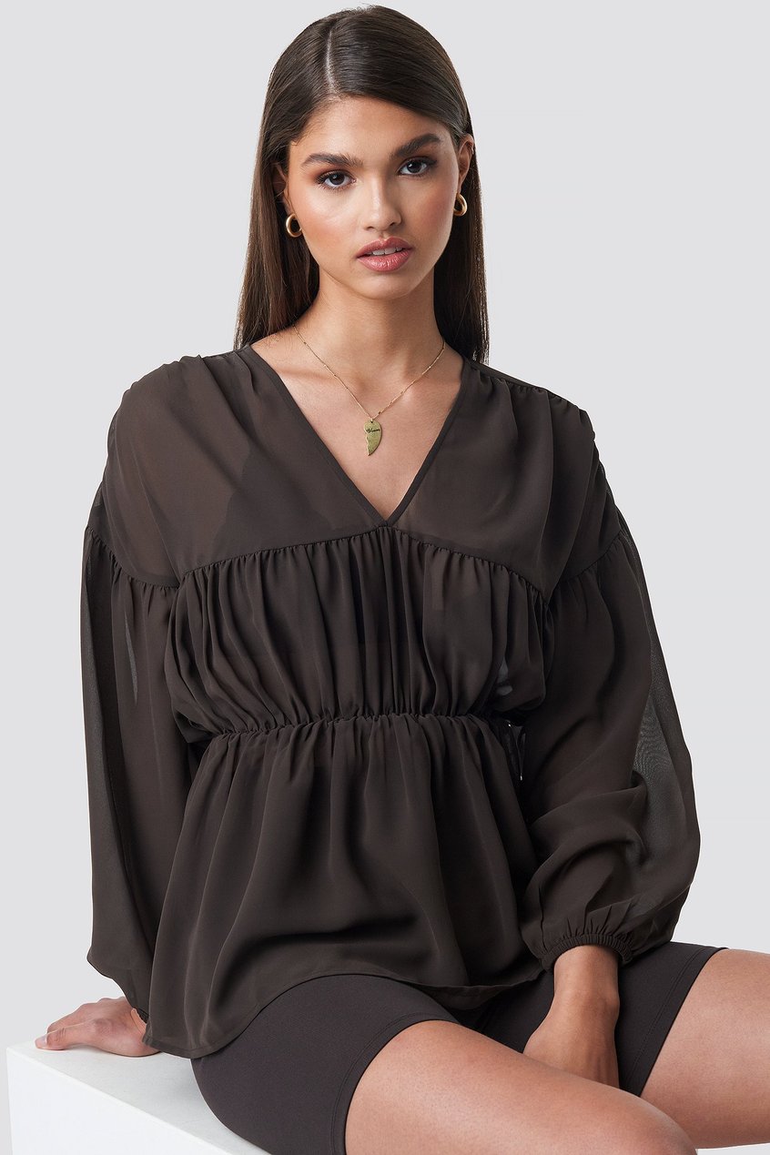 Chemises | Blouses Collections des influenceuses | V-neck Draped Chiffon Blouse - WY19668