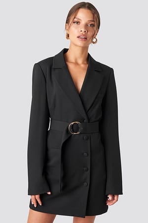 Black Oversized O-belted Blazer Dress