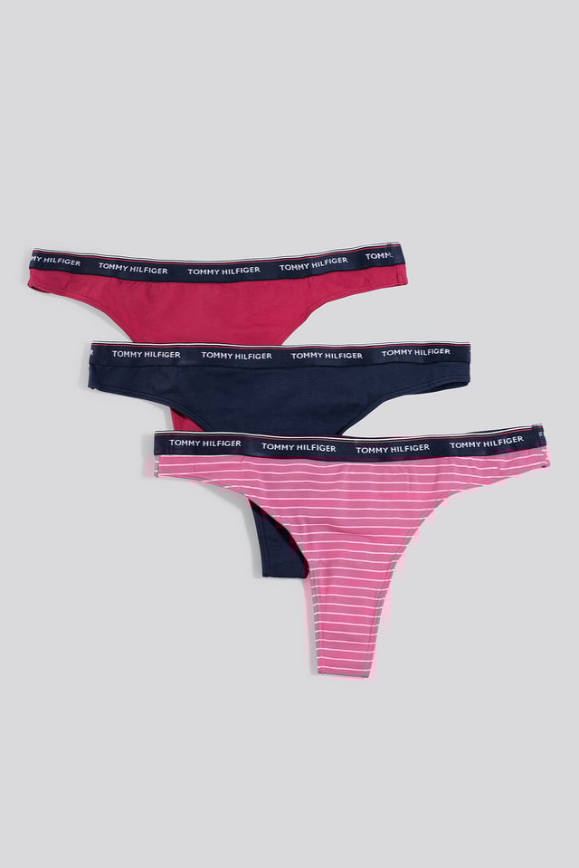 3-Pack Thong Stripe Print Shocking Pink/Cerise/Navy