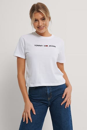 White Modern Linear T-Skjorte Med Logo
