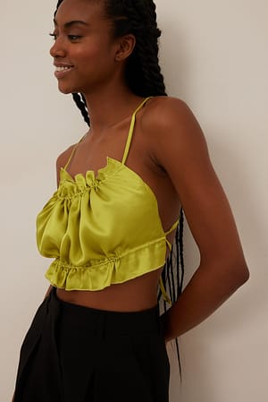Green Gathered Front Satin Tube Top