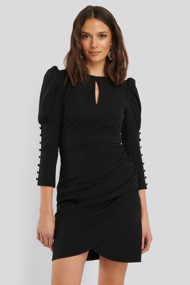 Puhvihihainen Napitettava Mekko Black