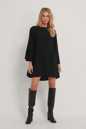 Black A-Line Wide Sleeve Mini Dress