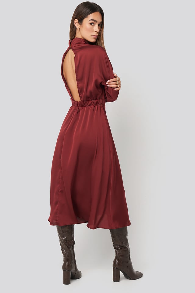 Back Low-Cut Midi Dress Burgundy