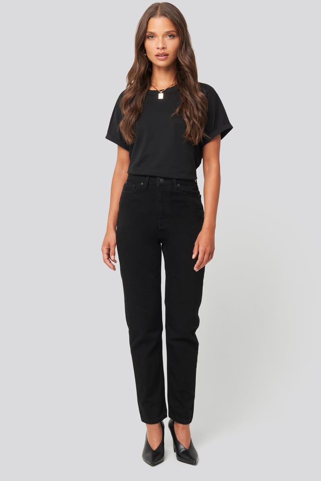Basic High Waist Mom Jeans Black