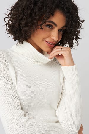 Ecru Basic Turtleneck Knitted Sweater