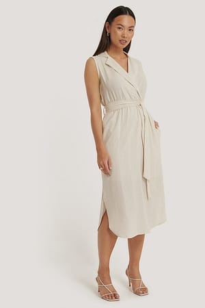 Stone Belted Double-Breasted Collar Dress