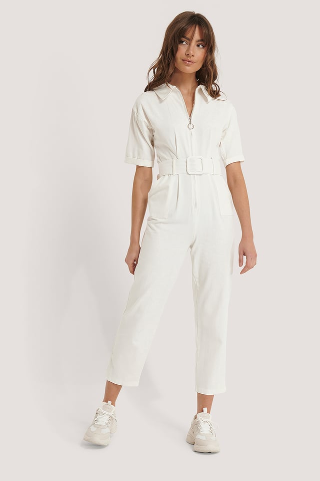 Jumpsuit Med Belte Ecru