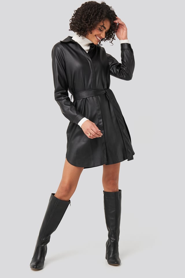 Black PU Mini Dress Black