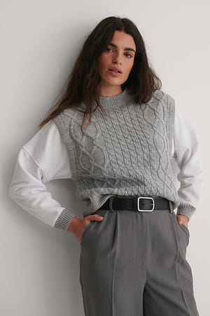 Gray Braided Knit Sweater
