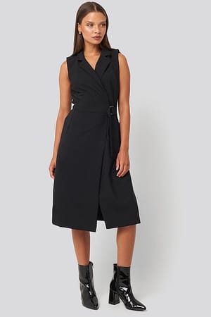 Black Buckle Detail Midi Dress
