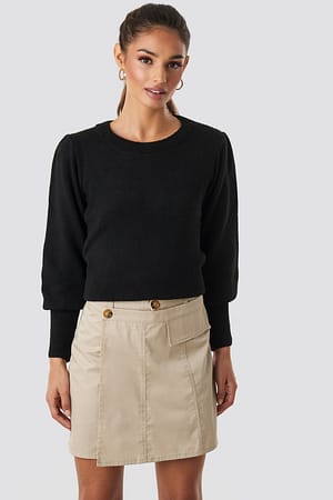 Beige Button Detailed Mini Skirt