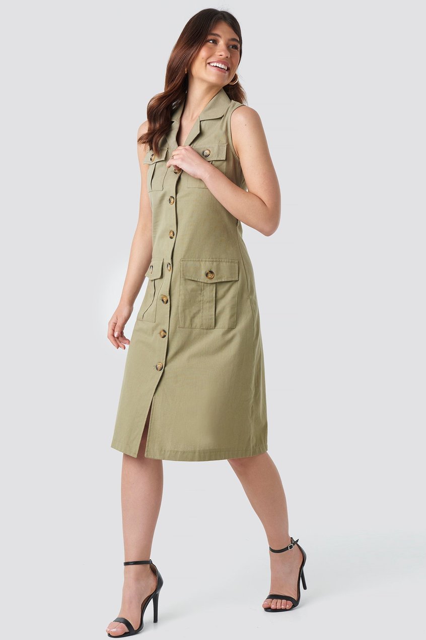 Kleider Midikleider | Buttoned Linen Dress - PH36039