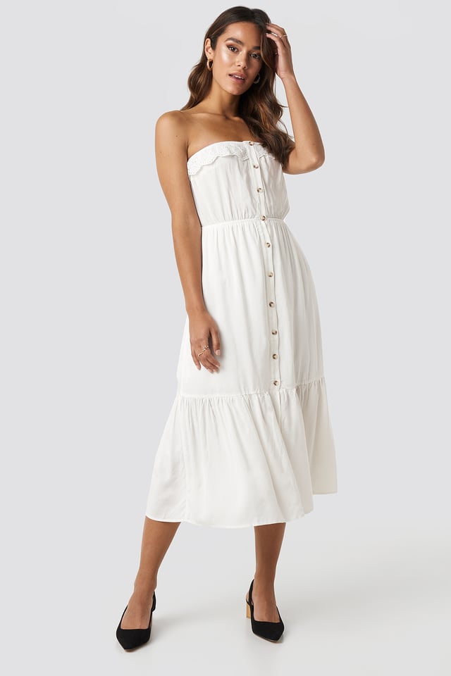 Carmen Button Midi Dress White