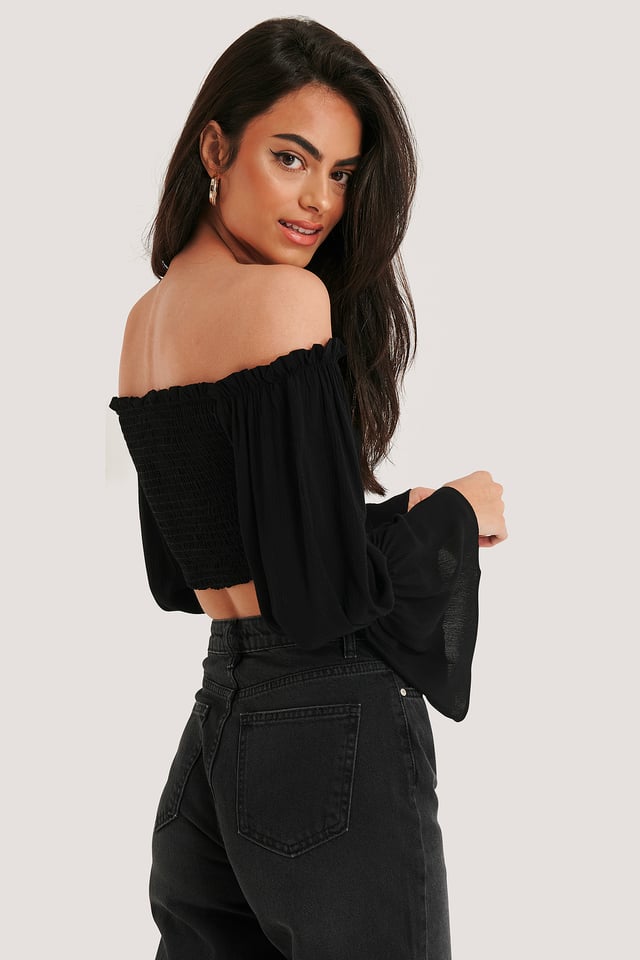 Carmen Collar Guipure Blouse Black