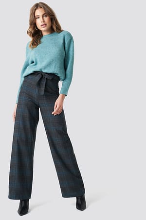 Blue Checkered Wide Pants