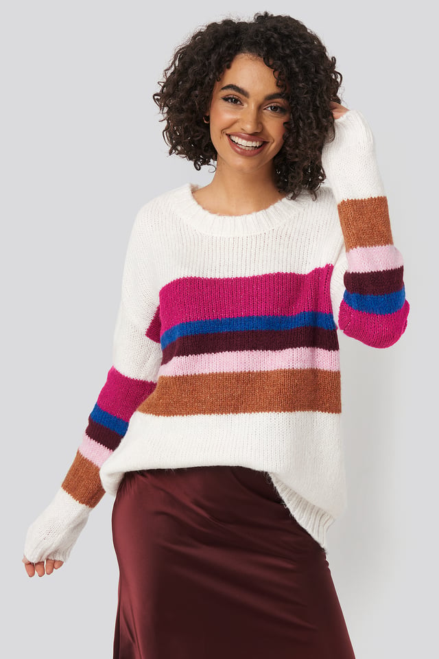 Color Blocked Knitted Sweater Ecru