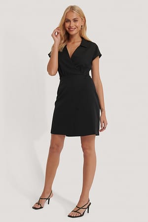Black Double Breasted Collar Dress