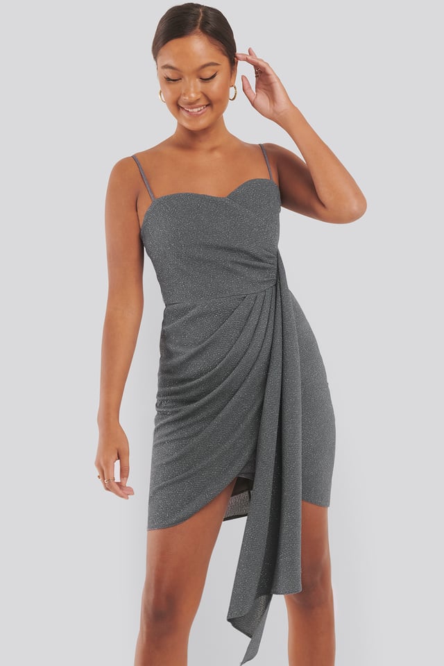Drape Detailed Mini Dress Grey