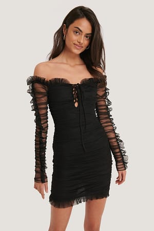 Black Drape Detailed Mini Dress