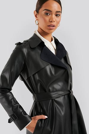 Black Trendyol Faux Leather Trench Coat