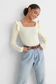 Stone Frill Shoulder Knit Top