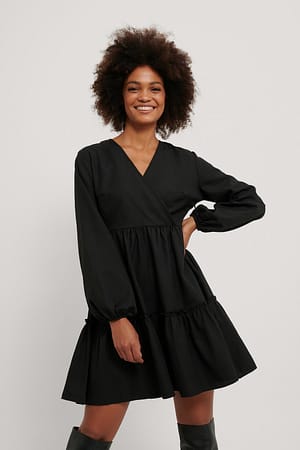Black Robe Mini À Fronces