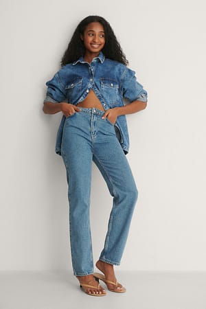 Blue Gerade Jeans Mit Hoher Taille