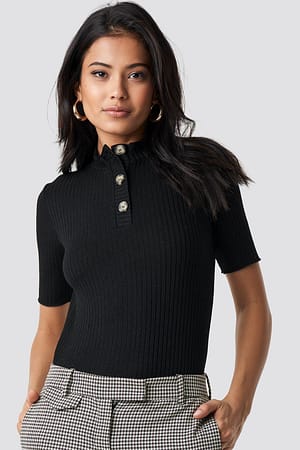 Black Knitted Button Detailed Top