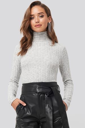 Grey Knitted Turtleneck Top