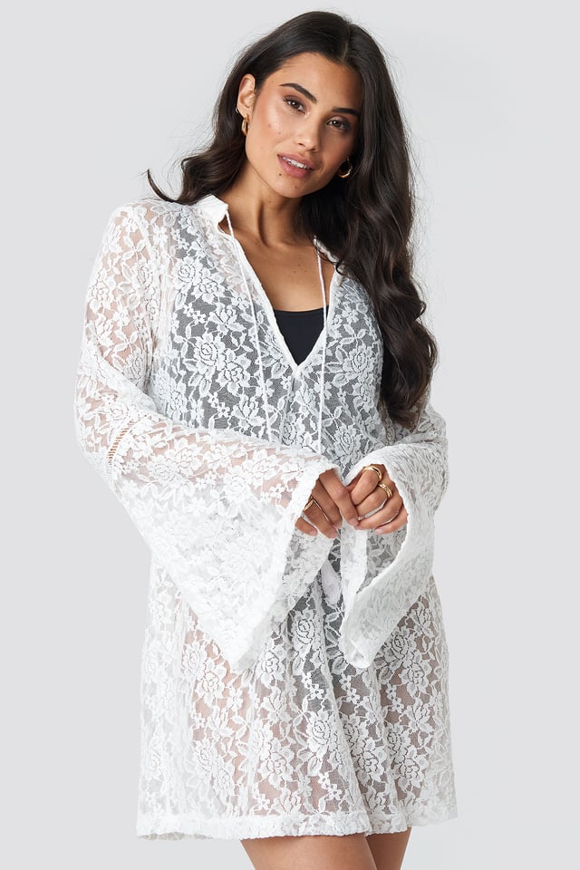 Lace Beach Mini Dress White