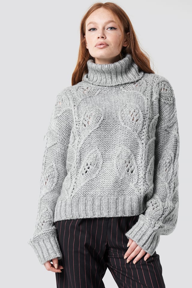 Leaf Knitted Sweater Gray