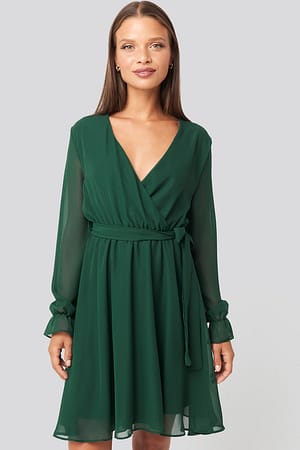 Emerald Green Mesh Contrast Mini Dress
