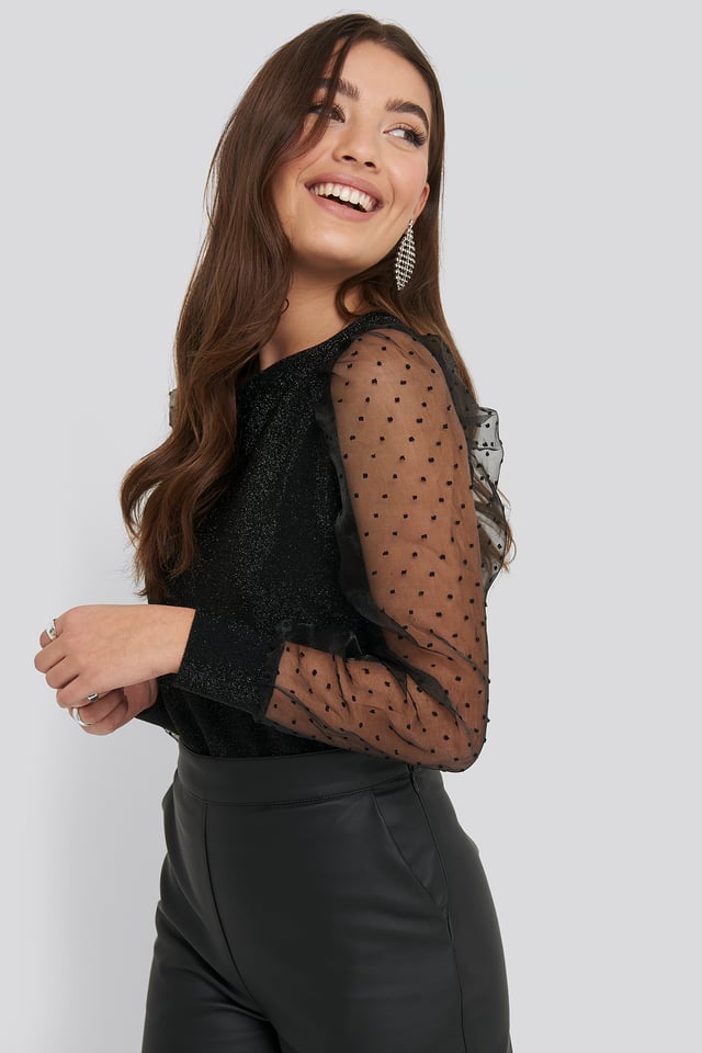 Mesh Sleeve Detailed Blouse Black