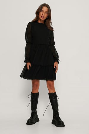 Black Mini Mesh Sleeve Dress
