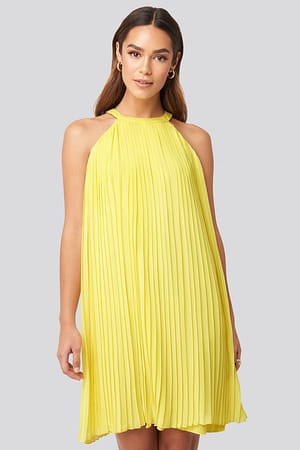Yellow Mini Pleated Detail Dress