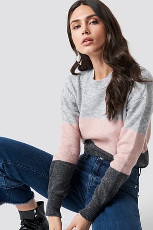 Grey Multi Block Knitted Jumper