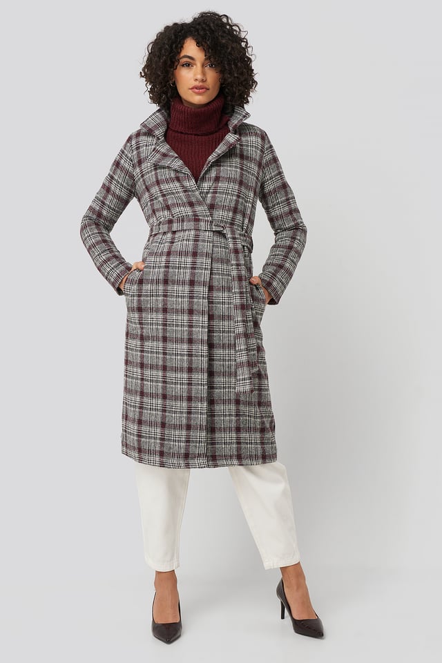 Multi Color Plaid Long Coat Multicolor