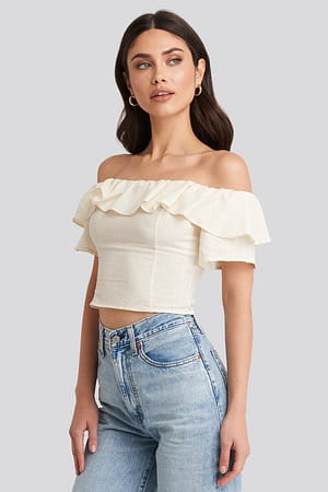 White Off Shoulder Cropped Top
