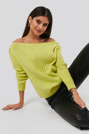 Yellow Off Shoulder Knitted Sweater