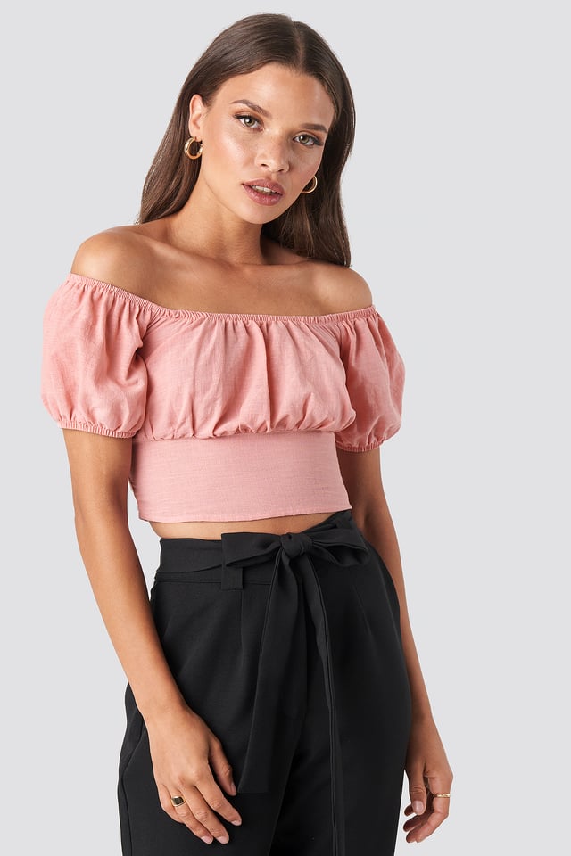 Off Shoulder Puff Sleeve Top Pink