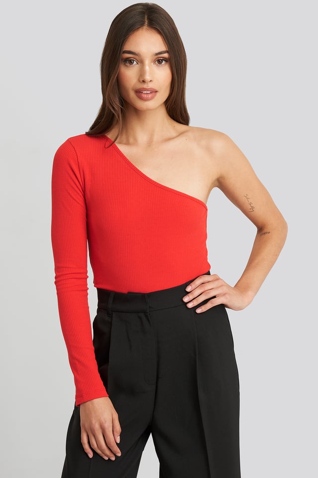 One Shoulder Knitted Top Vermilion