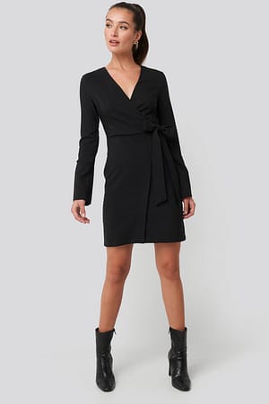 Black Overlap Mini Dress