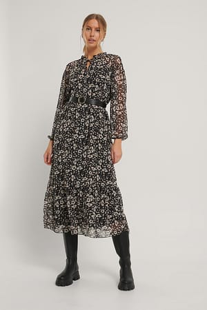 Black Patterned Midi Dress