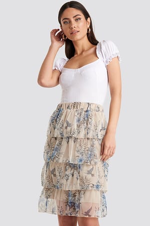 Cream Patterned Midi Skirt