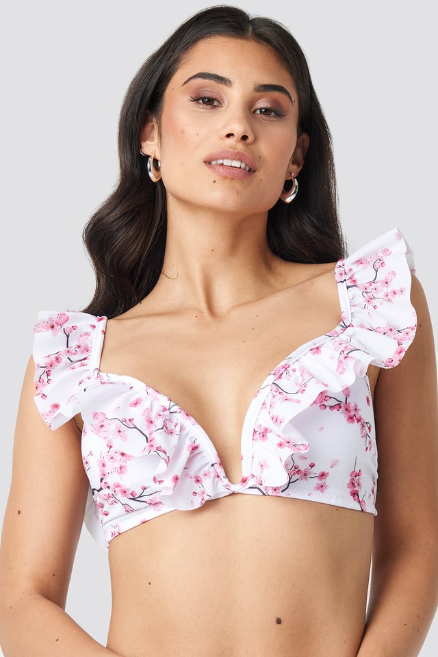 Patterned Sides Binding Bikini Top Multicolor