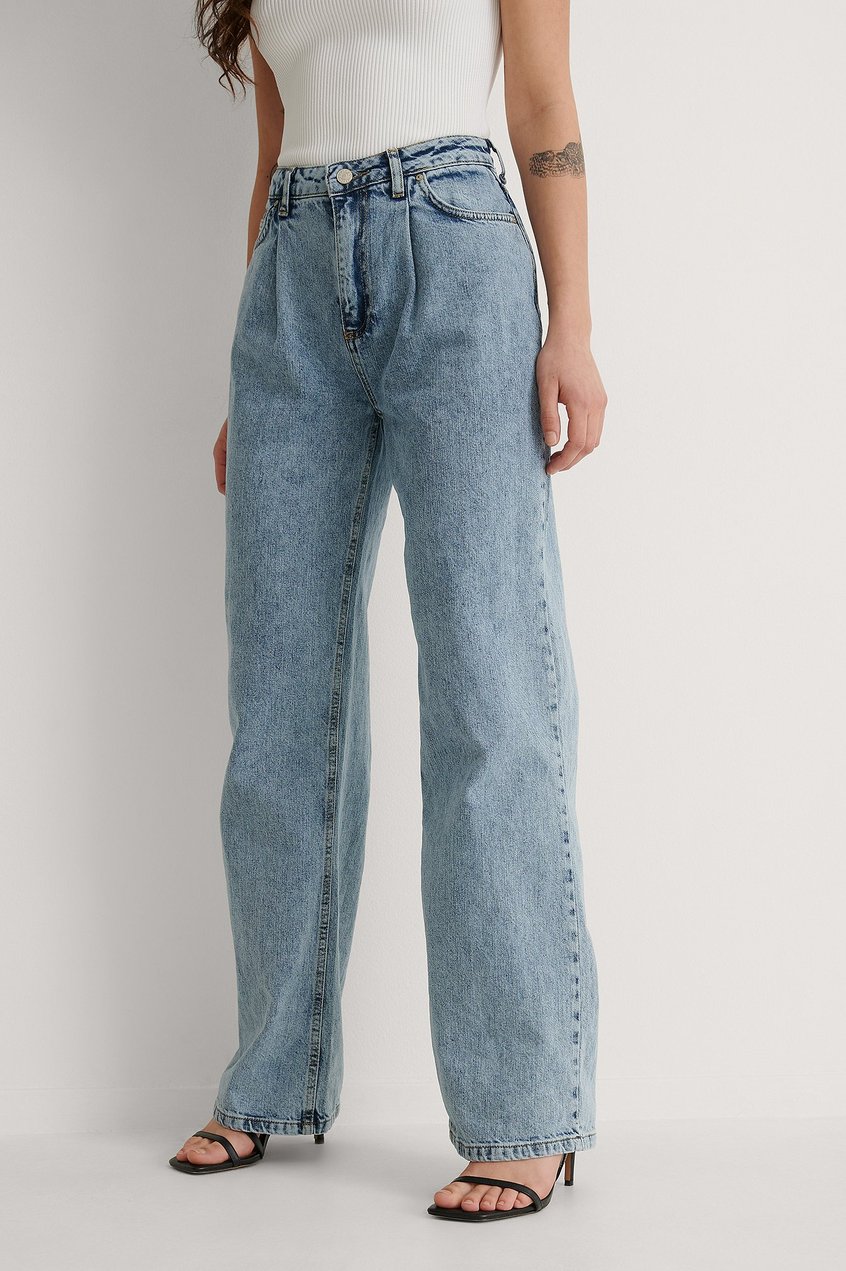 Jeans Jeans mit weitem Bein | Plissierte hohe Taille Weites Bein Jeans - MJ58944