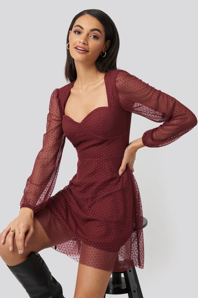 Polka Dot Tulle Dress Burgundy