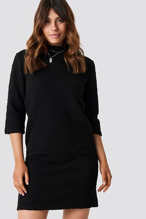 Black Quilted Knitted Dress