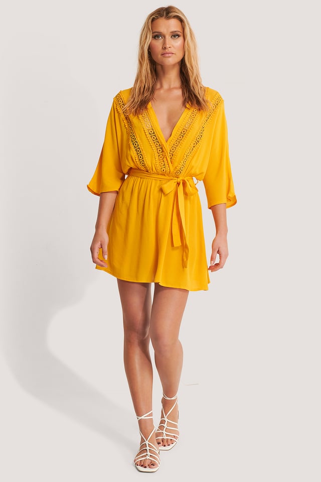Ribbon Accessory Detailed Dress Mustard